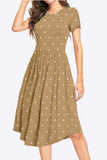 Printed Round Neck Short Sleeve Dress with Pockets - Trendsi - Flyclothing LLC