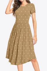 Printed Round Neck Short Sleeve Dress with Pockets - Trendsi