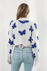 Printed Round Neck Ribbed Long Sleeve Sweater - Trendsi - Flyclothing LLC