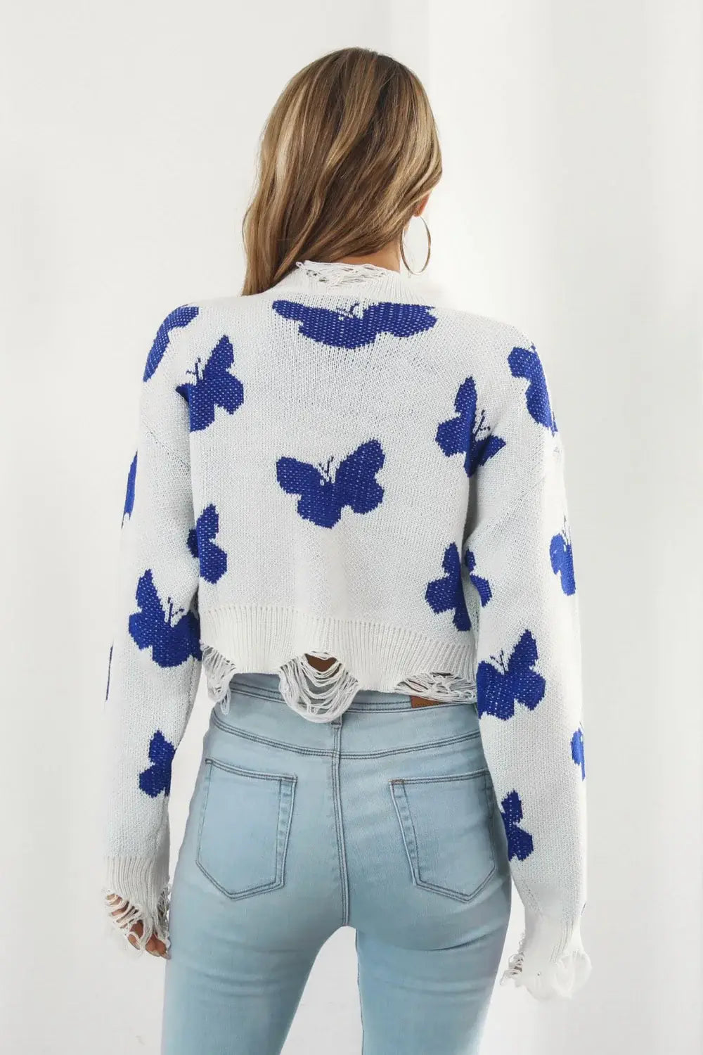 Printed Round Neck Ribbed Long Sleeve Sweater - Trendsi - Flyclothing LLC