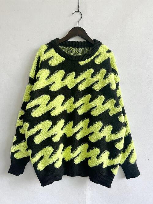 Ribbed Striped Dropped Shoulder Sweater - Trendsi