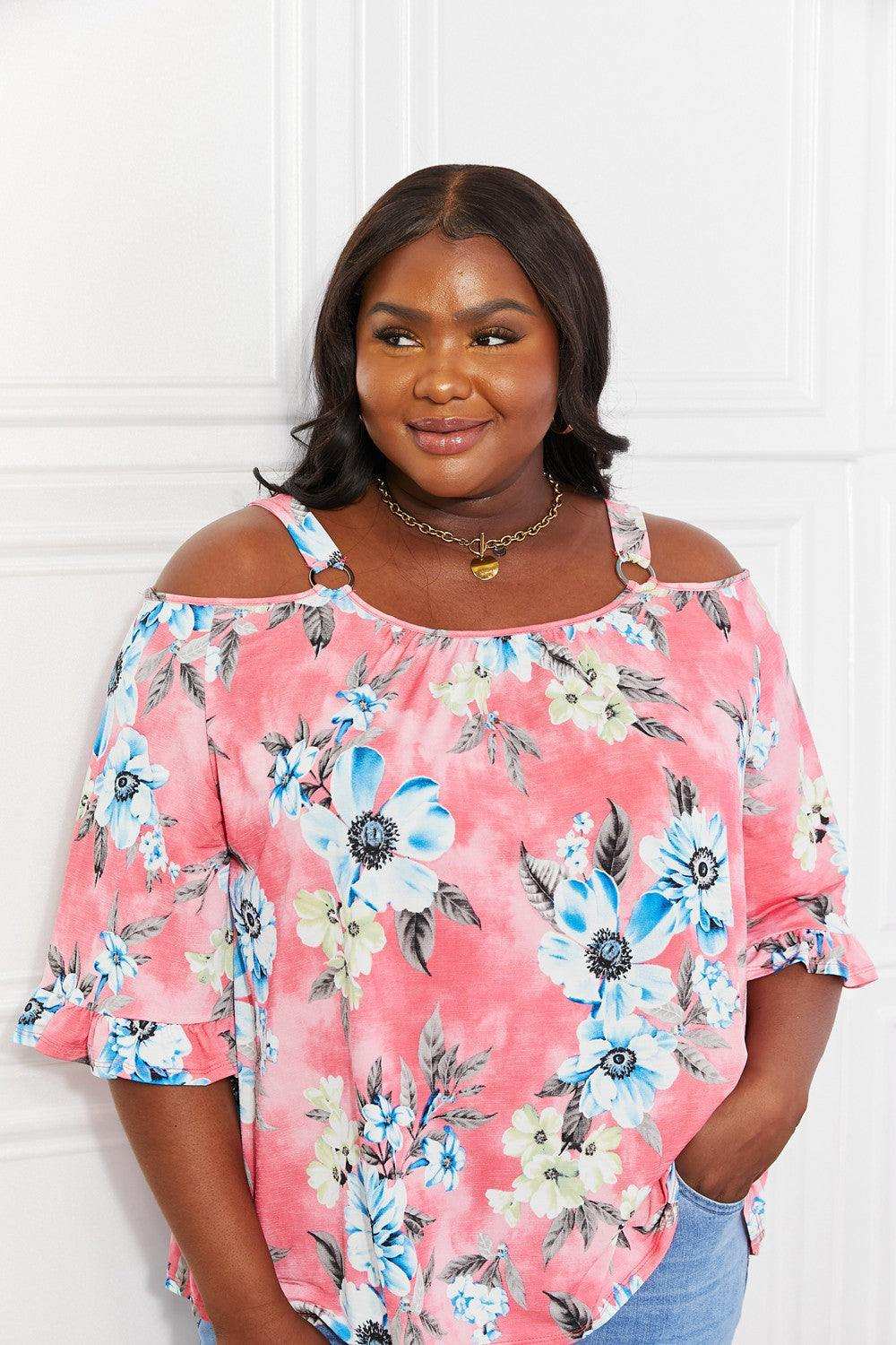 Sew In Love Full Size Fresh Take Floral Cold-Shoulder Top - Trendsi - Flyclothing LLC