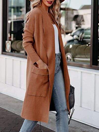 Open Front Dropped Shoulder Outerwear - Trendsi - Flyclothing LLC