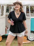 Plus Size V-Neck Flutter Sleeves Blouse - Trendsi - Flyclothing LLC