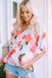 Printed Notched Neck Half Sleeve Blouse - Trendsi - Flyclothing LLC