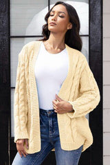 Open Front Cable-Knit Cardigan - Trendsi