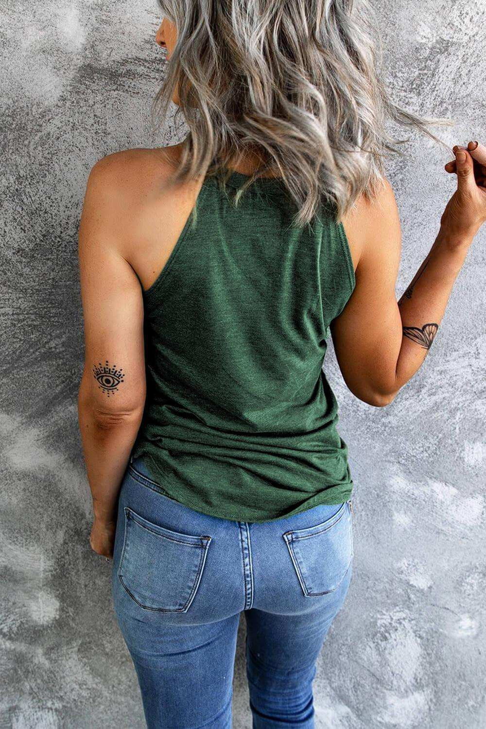 Curved Hem Grecian Tank Top - Trendsi - Flyclothing LLC