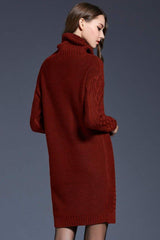 Full Size Mixed Knit Cowl Neck Dropped Shoulder Sweater Dress - Trendsi