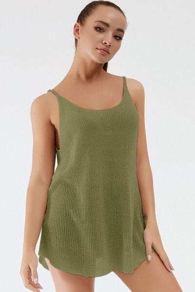 Scoop Neck Spaghetti Strap Knit Cami - Trendsi - Flyclothing LLC