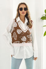 Printed Plunge Neck Sweater Vest - Trendsi