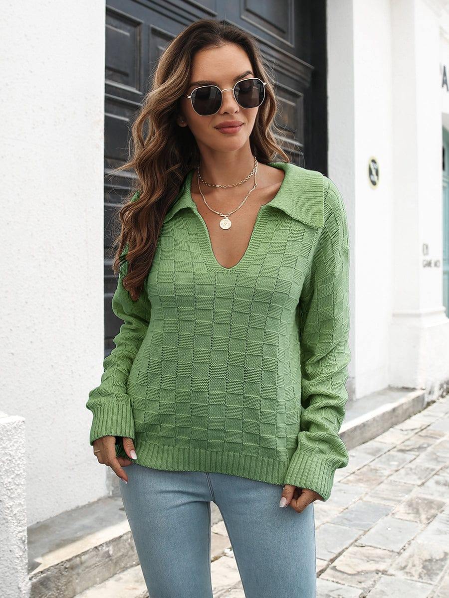 Johnny Collar Dropped Shoulder Sweater - Trendsi