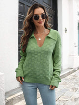 Johnny Collar Dropped Shoulder Sweater - Trendsi - Flyclothing LLC