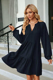 Notched Neck Long Sleeve Mini Dress - Trendsi - Flyclothing LLC