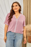 Plus Size Swiss Dot Spliced Lace V-Neck Blouse - Trendsi - Flyclothing LLC