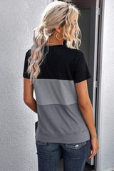 Color Block Side Slit Round Neck T-Shirt - Trendsi - Flyclothing LLC