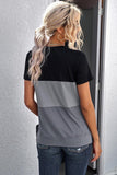 Color Block Side Slit Round Neck T-Shirt - Trendsi