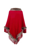 Faux Fur Trim Fringed Poncho - Trendsi - Flyclothing LLC