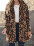Leopard Collared Neck Coat with Pockets - Trendsi