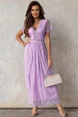 Scalloped Trim Lace Plunge Dress - Trendsi - Flyclothing LLC