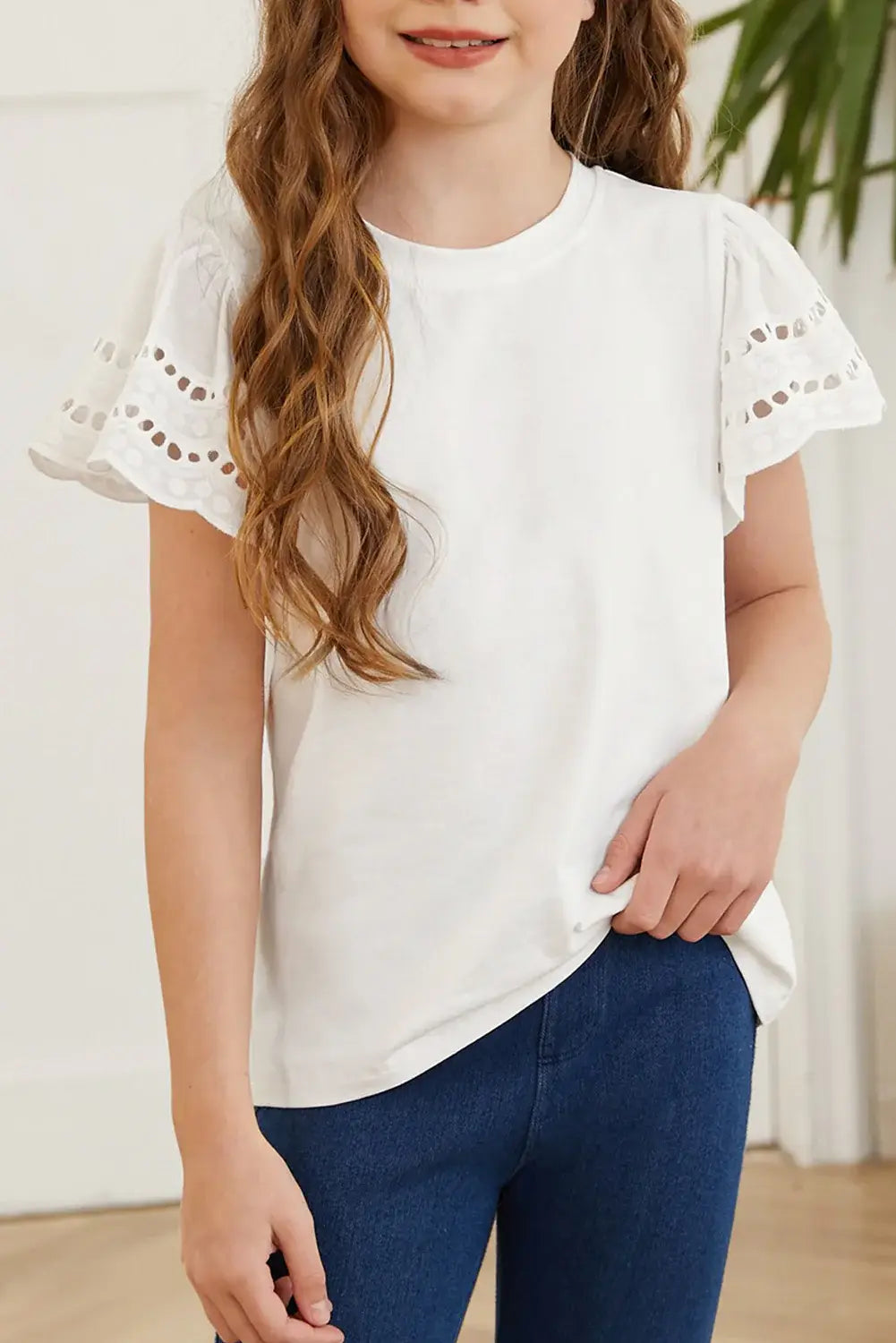 Round Neck Flutter Sleeve T-Shirt - Trendsi - Flyclothing LLC