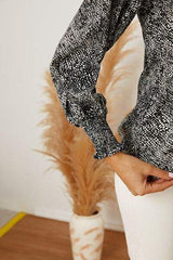 Printed Tie Neck Lantern Sleeve Blouse - Trendsi - Flyclothing LLC