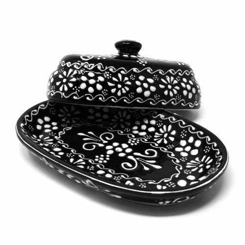 Encantada Handmade Pottery Butter Dish, Black & White - Encantada - Flyclothing LLC