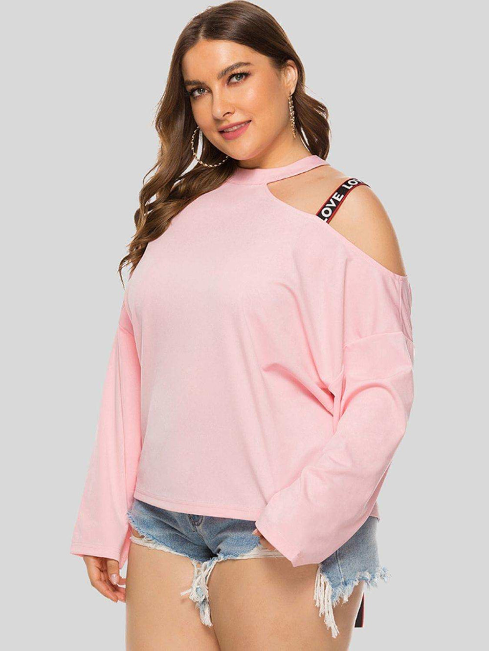 Plus Size Cold-Shoulder Round Neck Blouse - Trendsi - Flyclothing LLC