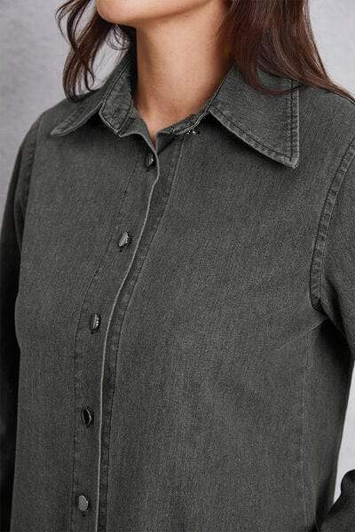Collared Neck Button Up Denim Top - Trendsi - Flyclothing LLC