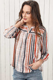 Multicolored Stripe Notched Neck Top - Trendsi - Flyclothing LLC