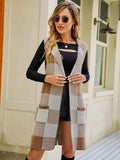 Plaid Lapel Collar Sleeveless Cardigan - Trendsi - Flyclothing LLC