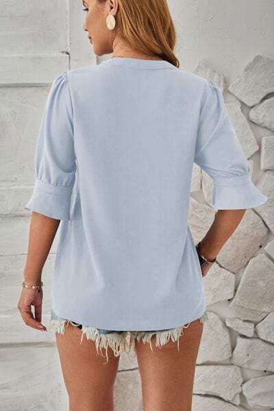Notched Half Sleeve T-Shirt - Trendsi - Flyclothing LLC