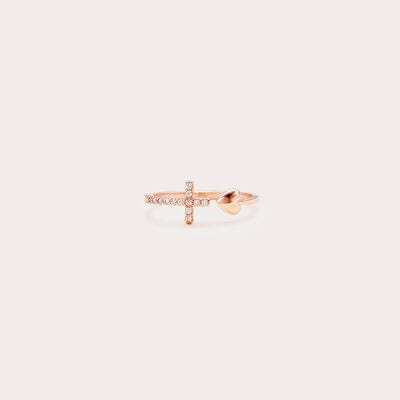 Heart Shape Cross Inlaid Zircon Open Ring - Trendsi - Flyclothing LLC