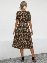 Slit Printed V-Neck Short Sleeve Dress - Trendsi - Flyclothing LLC