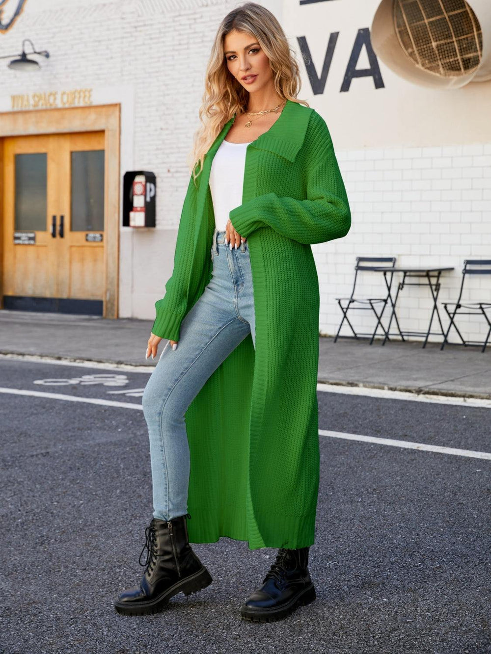 Full Size Collared Open Front Duster Cardigan - Trendsi