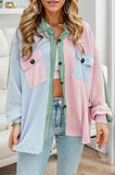 Contrast Pocketed Button Up Long Sleeve Shacket - Trendsi - Flyclothing LLC