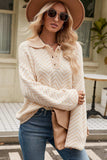 Striped Collared Neck Buttoned Pullover Sweater - Trendsi - Flyclothing LLC