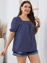 Plus Size Polka Dot Square Neck Blouse - Trendsi - Flyclothing LLC