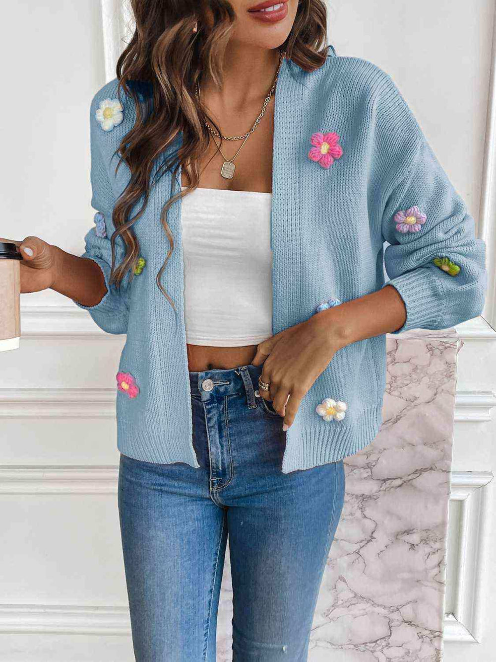 Floral Long Sleeve Open Front Cardigan - Trendsi - Flyclothing LLC