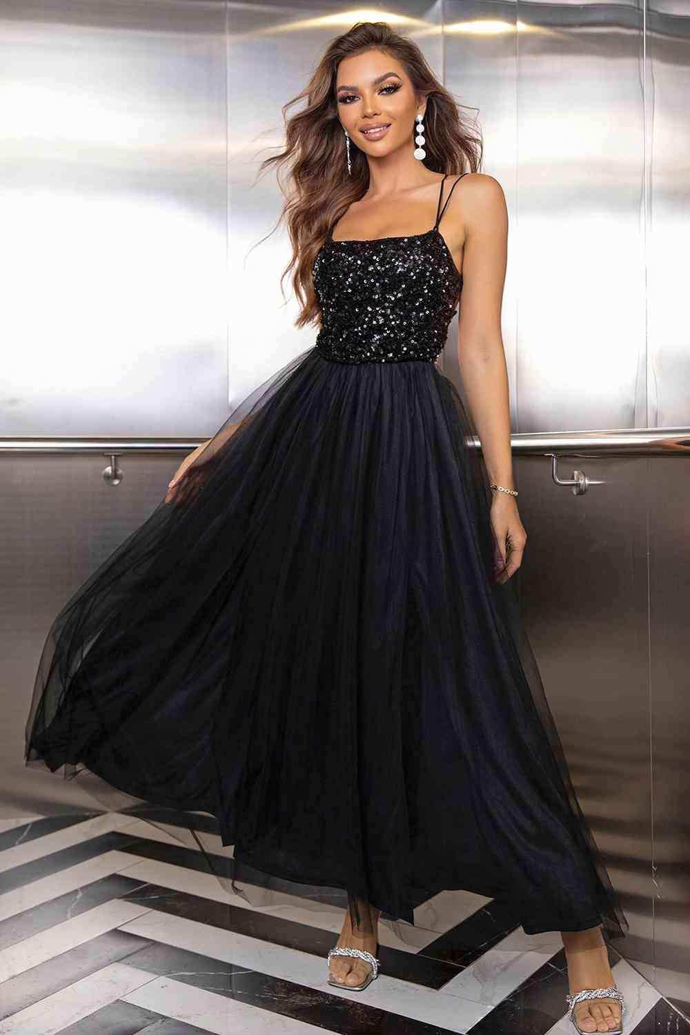 Lace-Up Backless Mesh Dress - Trendsi - Flyclothing LLC