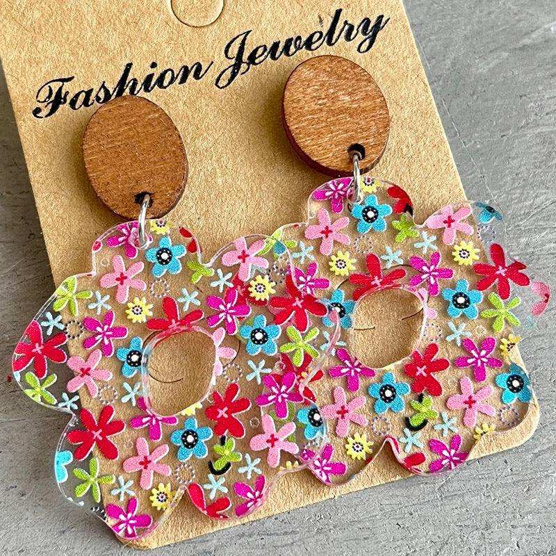 Flower Shape Acrylic Dangle Earrings - Trendsi - Flyclothing LLC