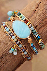 Handmade Natural Stone Beaded Triple Layer Bracelet - Trendsi