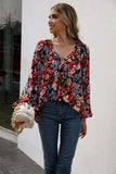 Floral Print Balloon Sleeve Ruched Blouse - Trendsi - Flyclothing LLC
