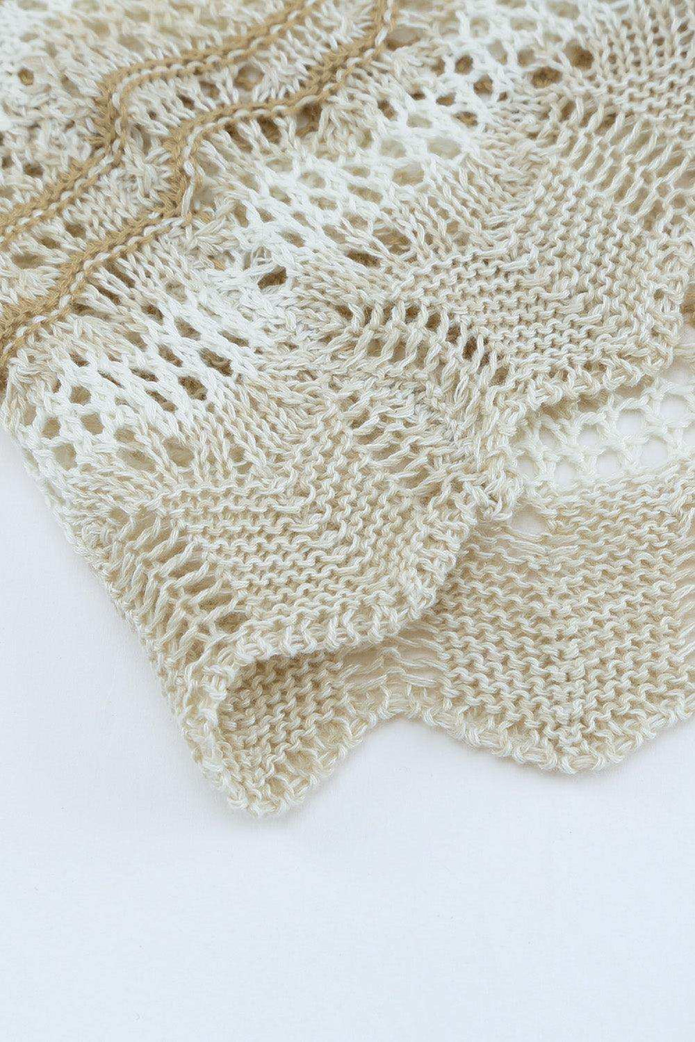 Wavy Stripe Scalloped Hem Openwork Knit Top - Trendsi - Flyclothing LLC