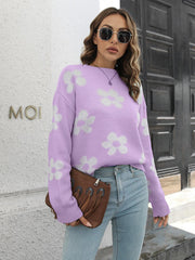 Floral Dropped Shoulder Sweater - Trendsi
