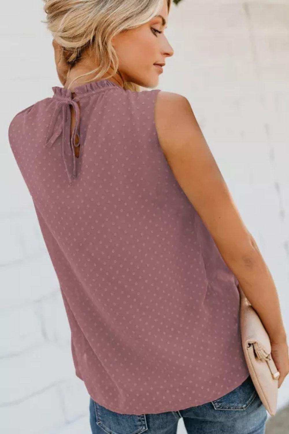 Smocked Tie Back Frill Trim Tank - Trendsi - Flyclothing LLC