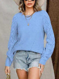 Openwork Round Neck Raglan Sleeve Sweater - Trendsi - Flyclothing LLC