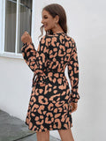 Printed Surplice Long Sleeve Dress - Trendsi