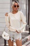 Checkered Round Neck Long Sleeve T-Shirt - Trendsi - Flyclothing LLC