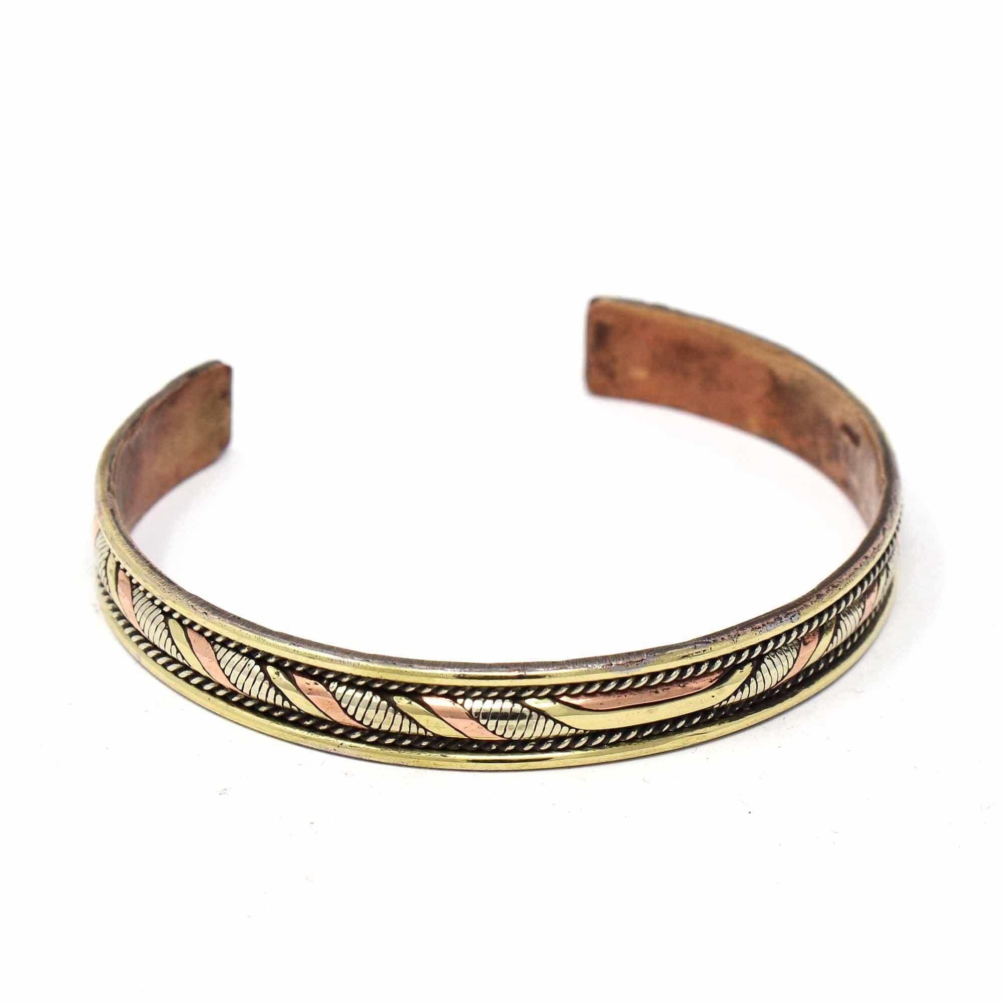 Copper and Brass Cuff Bracelet: Healing Twist - DZI (J) - Flyclothing LLC