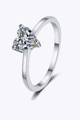 925 Sterling Silver Heart-Shaped Moissanite Solitaire Ring - Trendsi - Flyclothing LLC